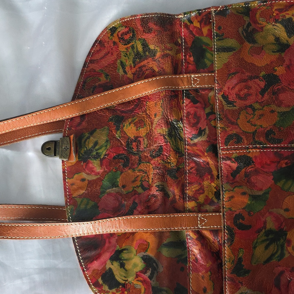 VTG PATRICIA NASH SUMMER ROSES ITALIAN LEATHER SATCHEL TOTE SHOULDER HANDBAG-